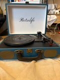 Retrolife Blue Suitcase Turntable Record Player 33.3/45RPM Headphone Jack/ Bluetooth
