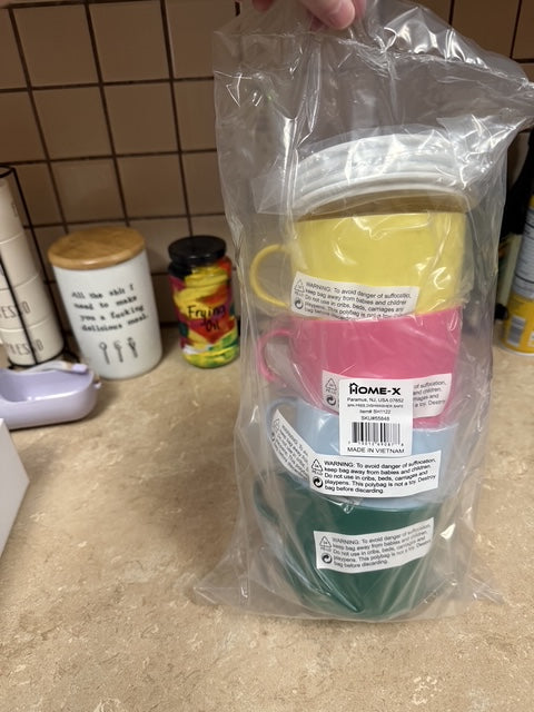 Home-X Microwave Soup Mug with Lids, Pink, Yellow, Blue and Green