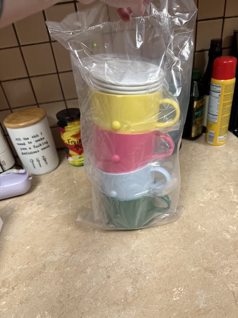 Home-X Microwave Soup Mug with Lids, Pink, Yellow, Blue and Green