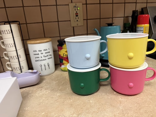 Home-X Microwave Soup Mug with Lids, Pink, Yellow, Blue and Green