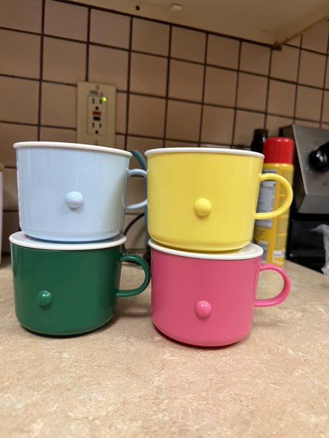 Home-X Microwave Soup Mug with Lids, Pink, Yellow, Blue and Green